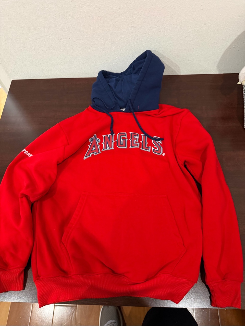 Angels Red Crewneck Hoodie with Navy Hood